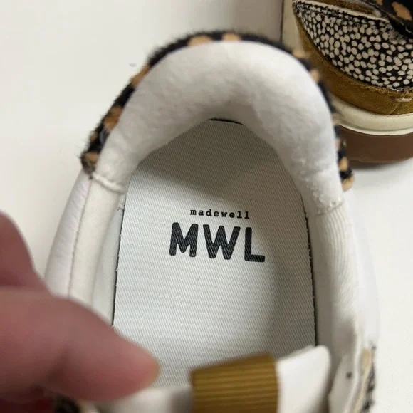 Madewell White Sneakers with Black Speckle and Brown Accents - Picture 2 of 11